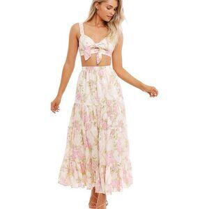 Spell & The Gypsy Rose Garden Tiered Skirt in Rose EUC Size XS Floral Linen Boho